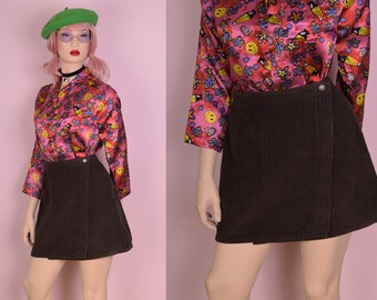 90s Brown Corduroy Wrap Skirt/ 29 Waist/ 1990s