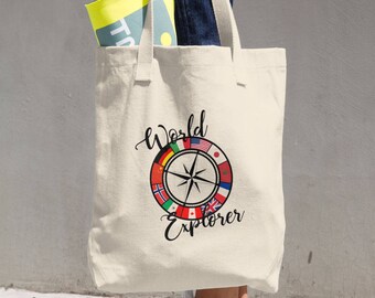 World Explorer Cotton Tote Bag | Epcot bag | Disney tote | World Showcase