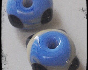Lamp Work Beads, Blue Beads, Dotted Beads, Small Spacer Beads, Blue Bead Set,