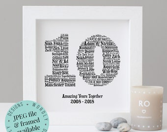 10TH ANNIVERSARY GIFT - Word Art - Printable Gift - Framed Print - 10 Year Anniversary - 10th Wedding Anniversary - Tin Anniversary - Wife
