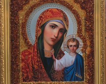 The Icon Holly Mother Of God Made Of 100% Natural Baltic Amber