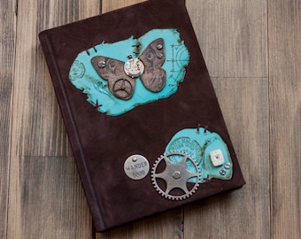 Steampunk leather journal Butterfly leather journal Steampunk notebook Butterfly book Handmade leather journal Blank book Leather notebook