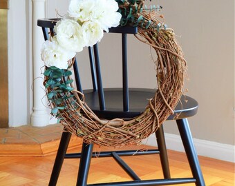 Peony Grapevine Wreath | Summer Wreath | Front Door Wreaths | Peony Wreath | Summer Wreaths for Front Door | Silk Wreath | Housewarming Gift