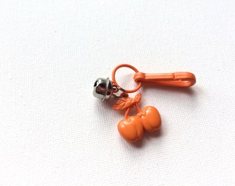 bell charm, plastic charm necklace 80s, vintage, retro, eighties, fruit, cherries, peaches