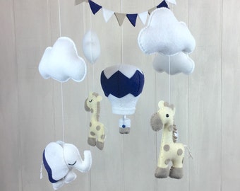 Baby mobile - elephant and giraffe mobile - elephant mobile - giraffe mobile - nursery decor - nursery mobile - hot air balloon mobile