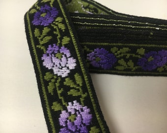 Vintage Embroidered Trim, Purple Flowers, Lilac Flowers, Lavender Flowers
