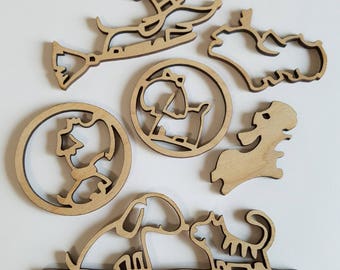 Set of 6 Wooden Cat and Dog Cut Outs ( Embellishments, Scrap Booking, Collages , DIY Crafts )
