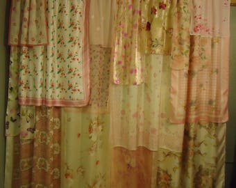 Shades of White & Pink Gypsy Boho Curtains - 63" long -Shabby Chic