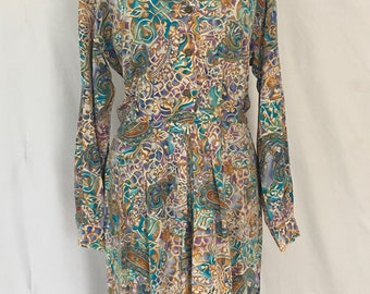 Vintage Liz Claiborne Silk Paisley Print Dress Size 8