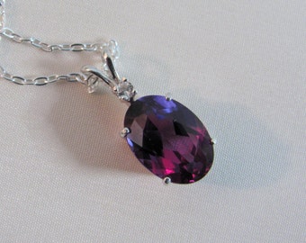Alexandrite Pendant in Sterling Silver, Color Change, 14x10mm Lab Grown Alexandrite Gemstone, June Birthstone, Alexandrite Accent Necklace