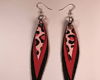 Leather earrings, Teardrop earrings, Drop earrings, Statement earrings, Bold earrings