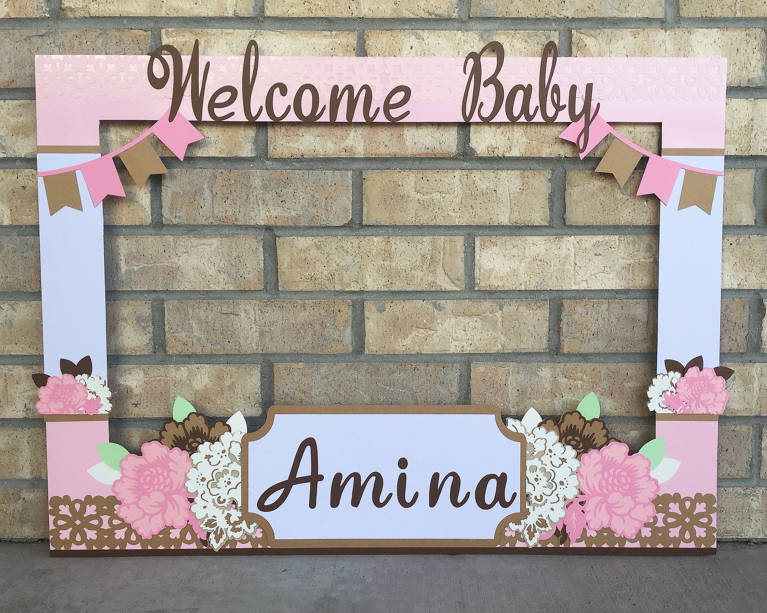 Giant photo booth frame floral themed baby shower customized