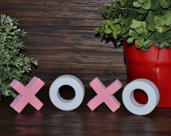 Valentines Decor - Hugs & Kisses, XOXO Wood Block Set Valentine's Day Home Decor Primitive Blocks Hugs and Kisses Stacking Blocks Set