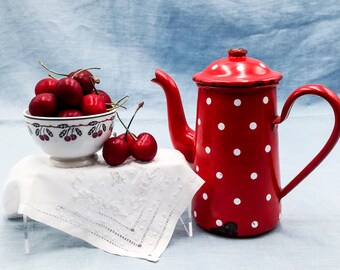 Antique enameled coffee pot DUCO Red & Polka Dots, Enameled COFFEE BIGGIN, Enameled coffee pot, Antique enameled coffee pot, coffee pot