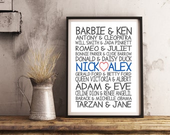 Personalized Subway Art- Famous Couples- Print 8x10