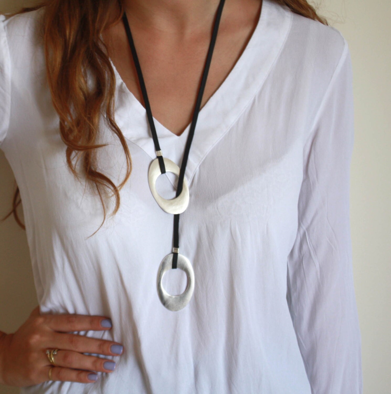 Long Necklace Leather Necklace Black Necklace Statement