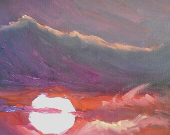 Sunset Painting, Sunrise Painting, Sky Painting, Small Oil Painting, 8x8x1.5" Original Oil Painting, Free Shipping in US