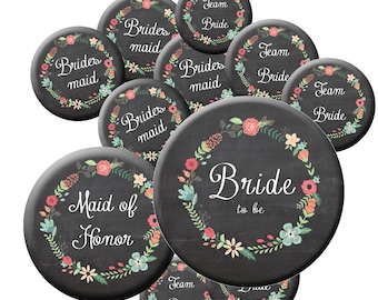 16 Chalkboard Team Bride Button Set - Team Bride Buttons - Bride Button - Maid of Honor - Bachelorette Party Buttons - Bridal Shower Buttons