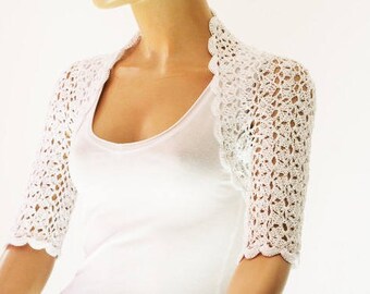White crochet shrug, Wedding bolero shrug, Bolero jacket, Lace shrug, Bridal shoulders cover, Bridesmaids Cover up Bolero