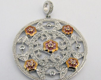 SaLe! sALe! Floral Round Pendant Zirconium Sterling Silver