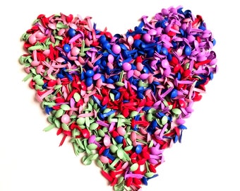 Pack of 100 Mini Assorted Colourful Metal Brads. 9mm Length. 5mm Dia. Head. Fastener, Split Pin For Paper, Fabric, Stationery & School