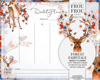Woodland Planner Weekly Planner Printable To Do List Watercolor Christmas Scheduler Deer Organizer Reindeer Notes Instant Download Cute Pad