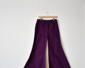 1960s Extreme Bell Bottoms / Low Rise Bell Bottoms / Purple Velour Bells / Boho Bell Bottoms / Janis Joplin Bells
