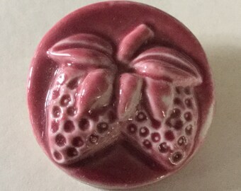 Large Pink Ceramic Strawberry Button raised relief Strawberries vintage