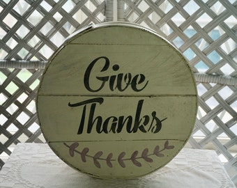 Give Thanks Sign on Vintage Cheese Box, Farmhouse Kitchen Decor, Dufeck's Cheese Box, French Country, Primitive Decor, Rustic Kitchen