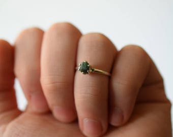 Natural Emerald Ring Raw Diamond Engagement Ring Rough Emerald and Diamond Wedding Band
