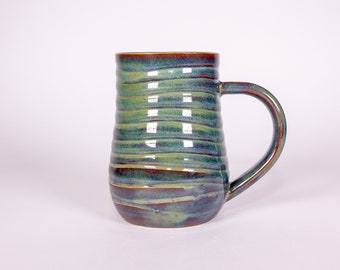 Wave Texture Forest Green Handmade Pottery Mug