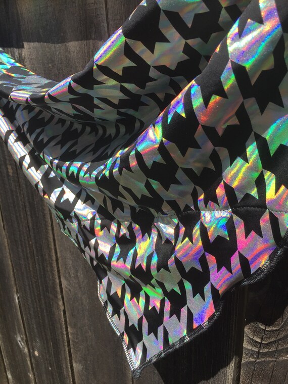 Holographic Houndstooth Black & Silver Bandana w/ Hidden Stash Pocket