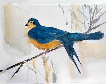 Blue Bird. Watercolor bird. Art original, Watercolor original