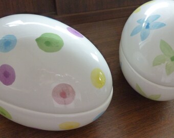 Set of 2 Large Ceramic Easter Eggs 6 Inches Polka Dot Flowers