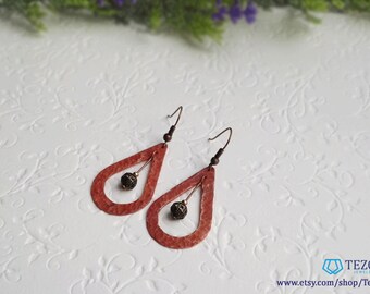 antique gold earrings, copper dangle earrings, red gold earrings