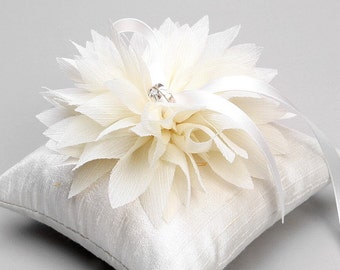 Ivory ring pillow, white ring bearer pillow, flower basket set available - Lydia