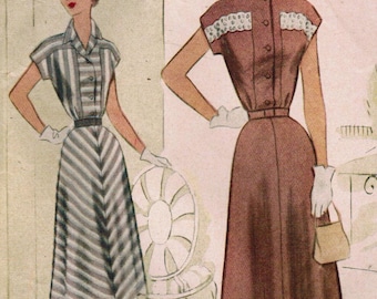 1950s McCall 8407 Vintage Sewing Pattern Misses Afternoon Dress, Shirtwaist Dress Size 14 Bust 32