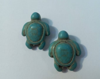 2 blue howlite turtle beads