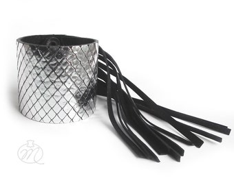 Leather bracelet silver FRINGE cuff