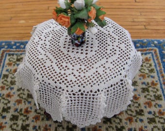 dollhouse, miniature silk crochet table cover, IGMA artisan