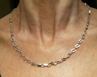 Hand made 925 silver oval and rectangle chain necklace, bracelet set