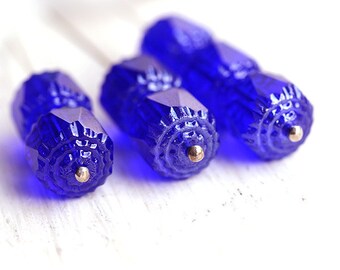 Dark Blue beads, cathedral czech glass, light silver ends, round fire polished beads - 10mm - 10Pc - 2988