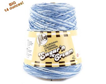 FADED DENIM OMBRE 14oz Sugar N Cream Cotton Cone yarn Cotton Yarn, Blue and White cotton yarn, Lily Sugar N Cream, Blue Variegated Cotton >