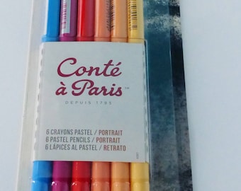 set of 6 pastel pencils portrait told Paris blue pink red yellow salmon pastel pencil