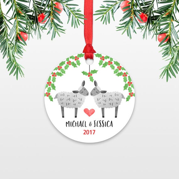 Personalized Christmas Ornaments, Lamb Sheep Couple Engagement Christmas Ornament, Engaged Ornament, Wedding Ornament Christmas Decoration