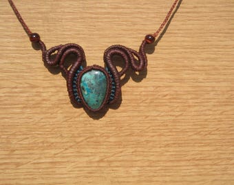 macrame necklace with a semi precious chrysocolla