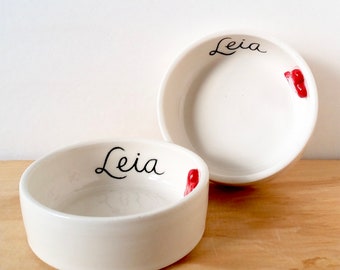 Hand lettered custom dog bowl, handmade dog bowl, dog bowl with heart, dog bowl with name, small dog bowl, handmade ceramic dog bowl