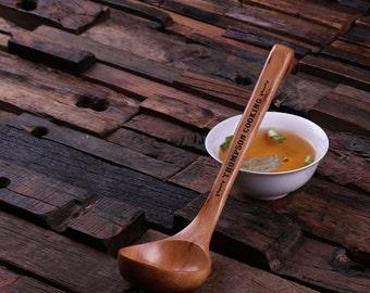 Engraved Wooden Bamboo Soup Spoon Monogrammed Personalized Soup Ladle House Warming Kitchen Gift (024338)