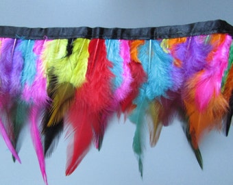 Top Quality Multicoloured Hackle Feather Fringe sold by the metre for sewing costume millinery