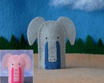 Elephant Finger Puppet - Grey or Pink - Elephant Puppet - Felt Animal Finger Puppet - Felt Puppet Elephant Pachyderm